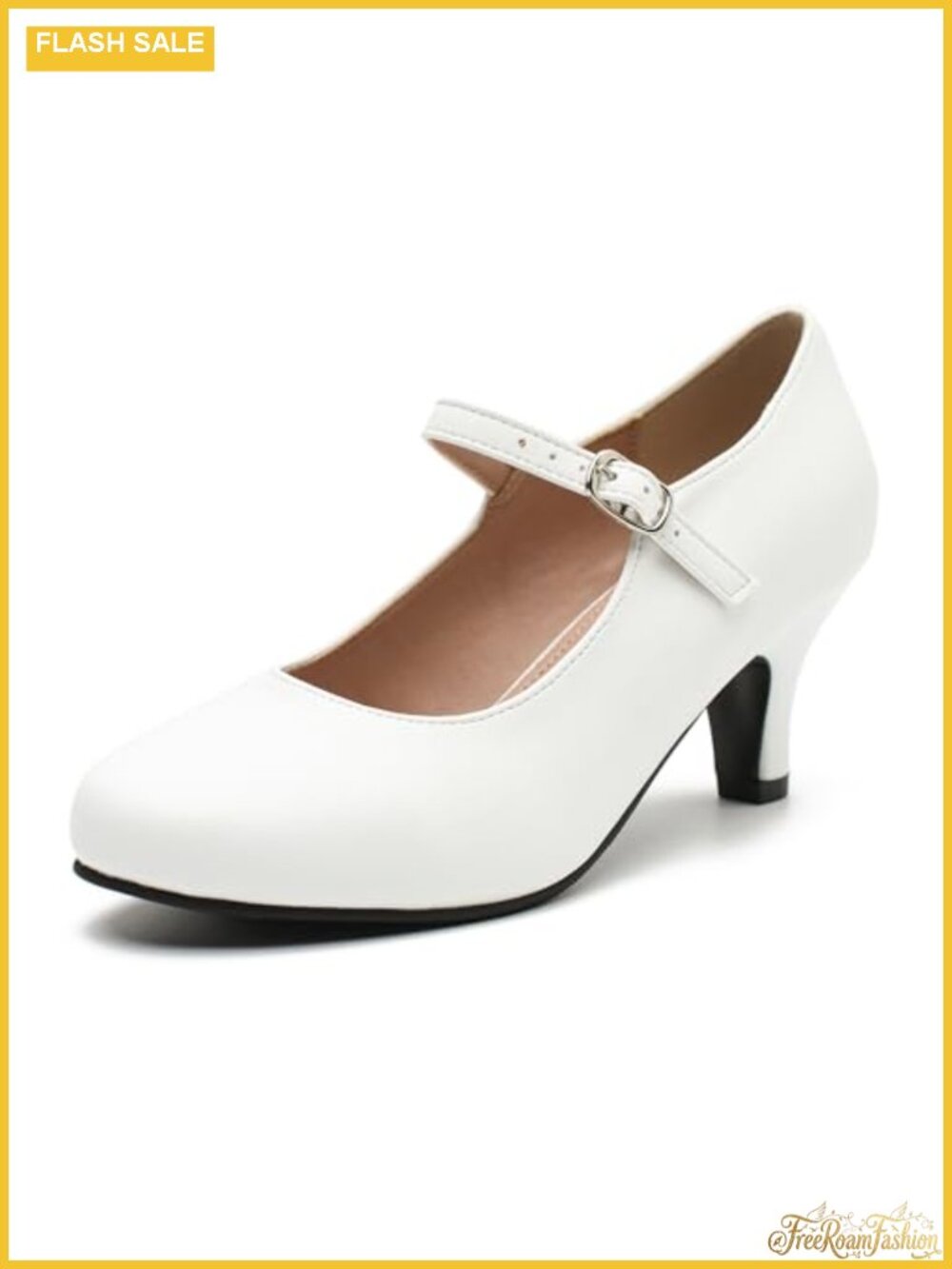 Mary Jane Pumps Round Toe 2.36-Inch Mid Heel Faux Leather